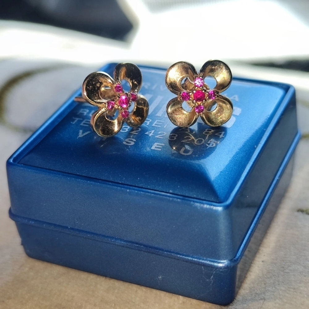 Gold and Pink Floral Earrings